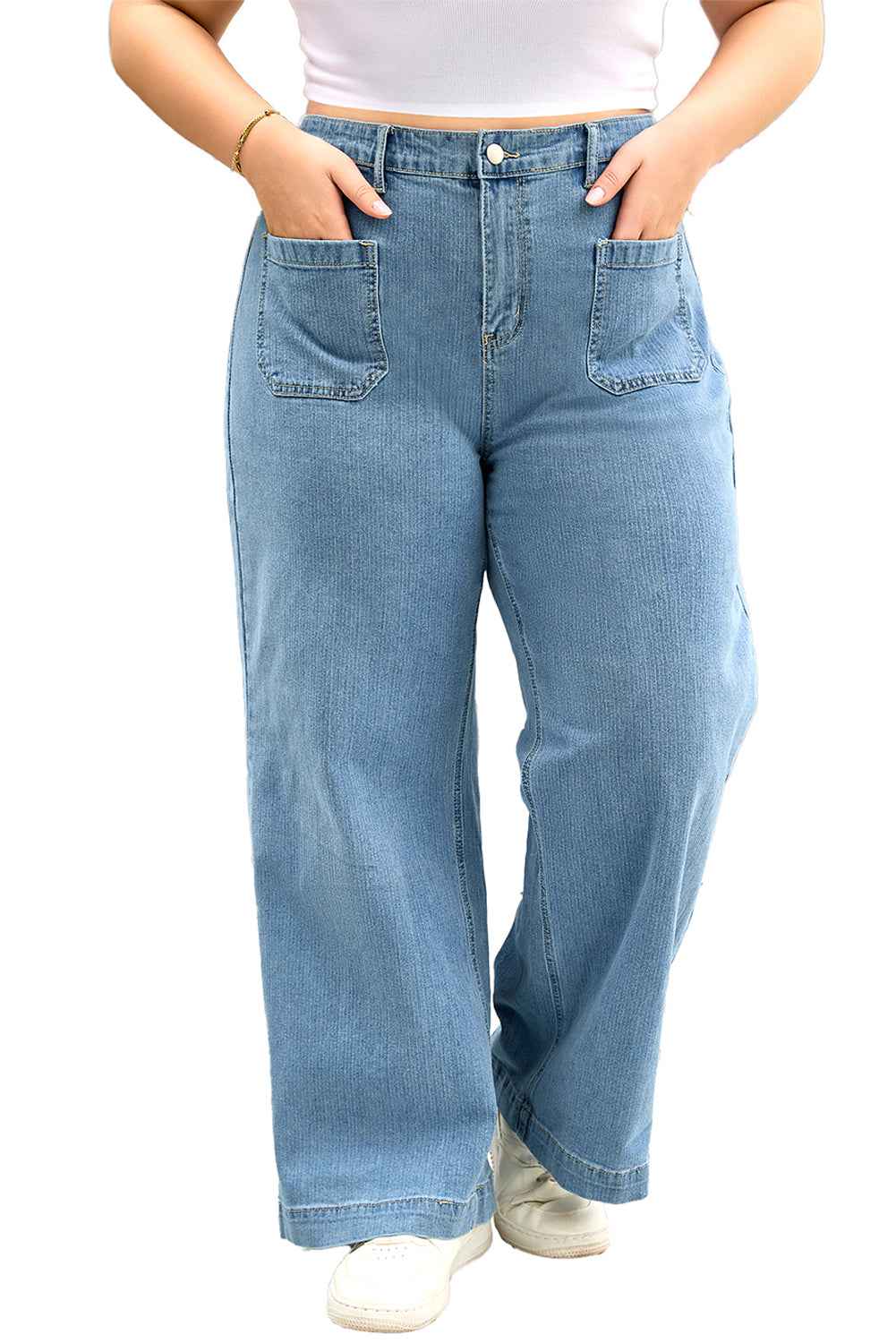 Dusk Blue Patched Pocket Textured Wide Leg Plus Size Jeans 19fab2dbe06fde0d