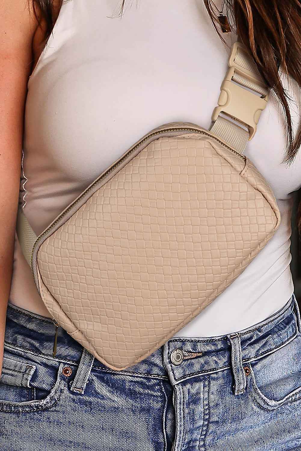 Parchment Checkered Zipped Buckle Strap Leather Crossbody Bag 19fc9392f131d80e