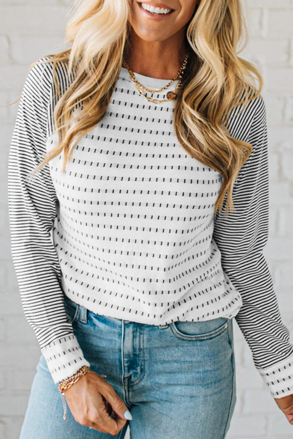Rose Stripe Raglan Patchwork Long Sleeve Tee Black Stripe 95%Polyester+5%Elastane 19fe2c5933f4567c