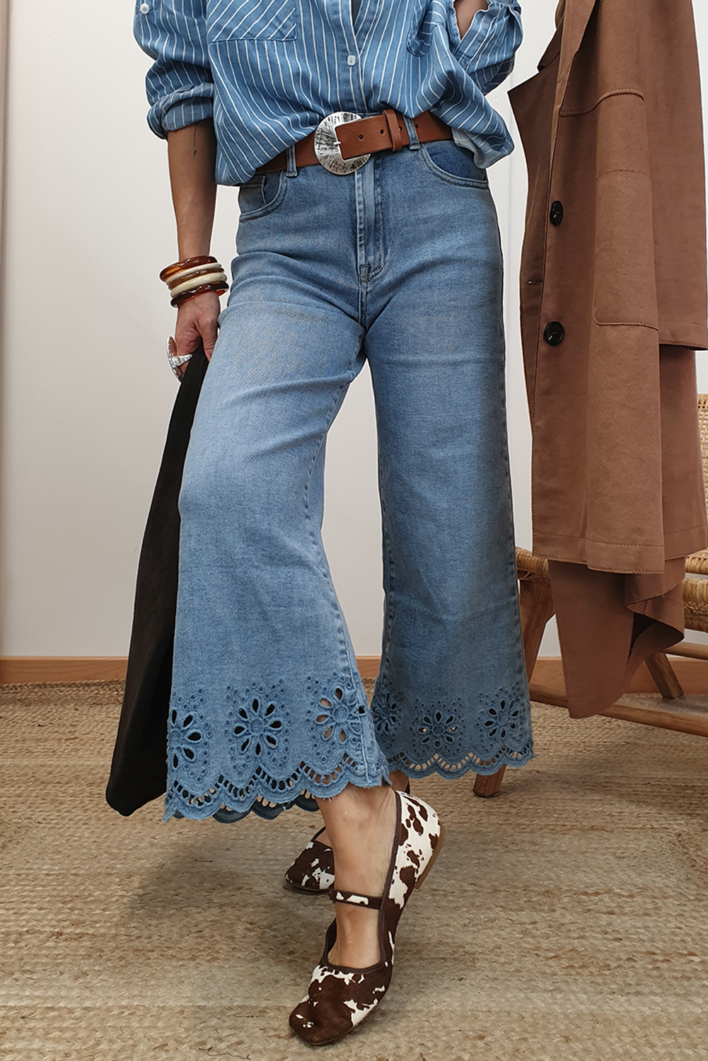 Dusk Blue Embroidered Cropped Wide Leg High Waist Jeans 19fea3d8d36cef42