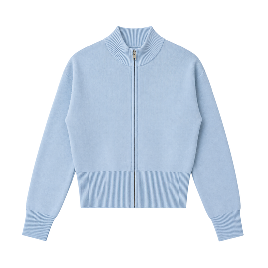 Women's Mock Neck Zip Up Cardigan | Cropped Cotton Knit Jacket