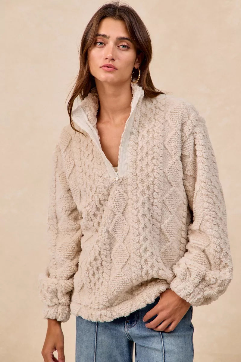 BiBi Patterned Soft Fleece Half Zip Up Top 1a08f8fc-edf0-4b9f-8e90-a2577e1eae00-Max-Origin