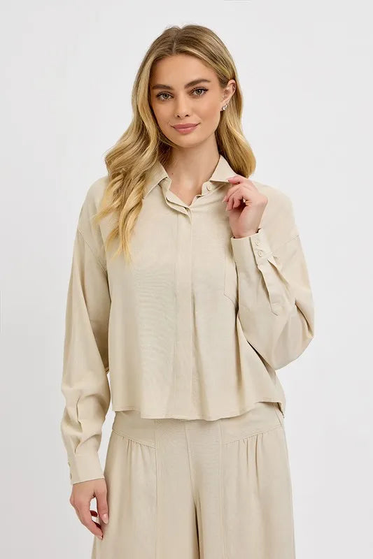 RISEN Button Down Long Sleeve Shirt TAUPE 1a0a4273-2892-4815-9451-7aca49dd4681-Max