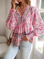 Floral Print Tie Neck Bohemian Blouse 1a0e029b-5b0d-4445-9306-9cca5206e40e-Max-Origin