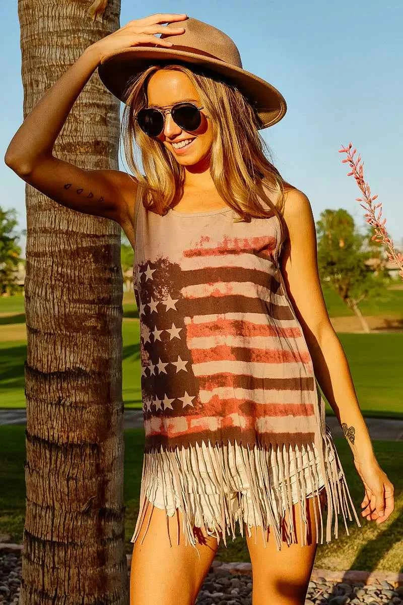 BiBi American Flag Print Knit Sleeveless Top 1a0f134274244fecb204f05be27f0fa7-Max-Origin