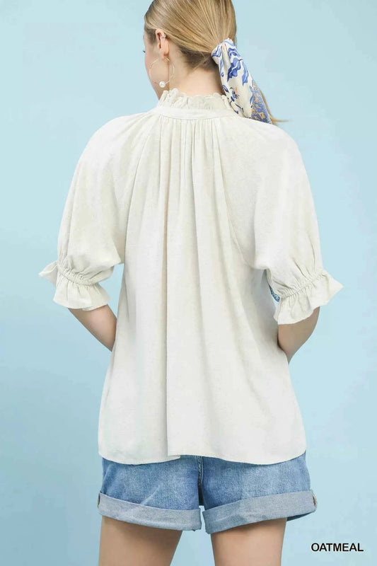 Linen Scalloped Ruffle Neck Blouse 1a153cf5-788f-4630-b32d-f69db815778c-Max-Origin