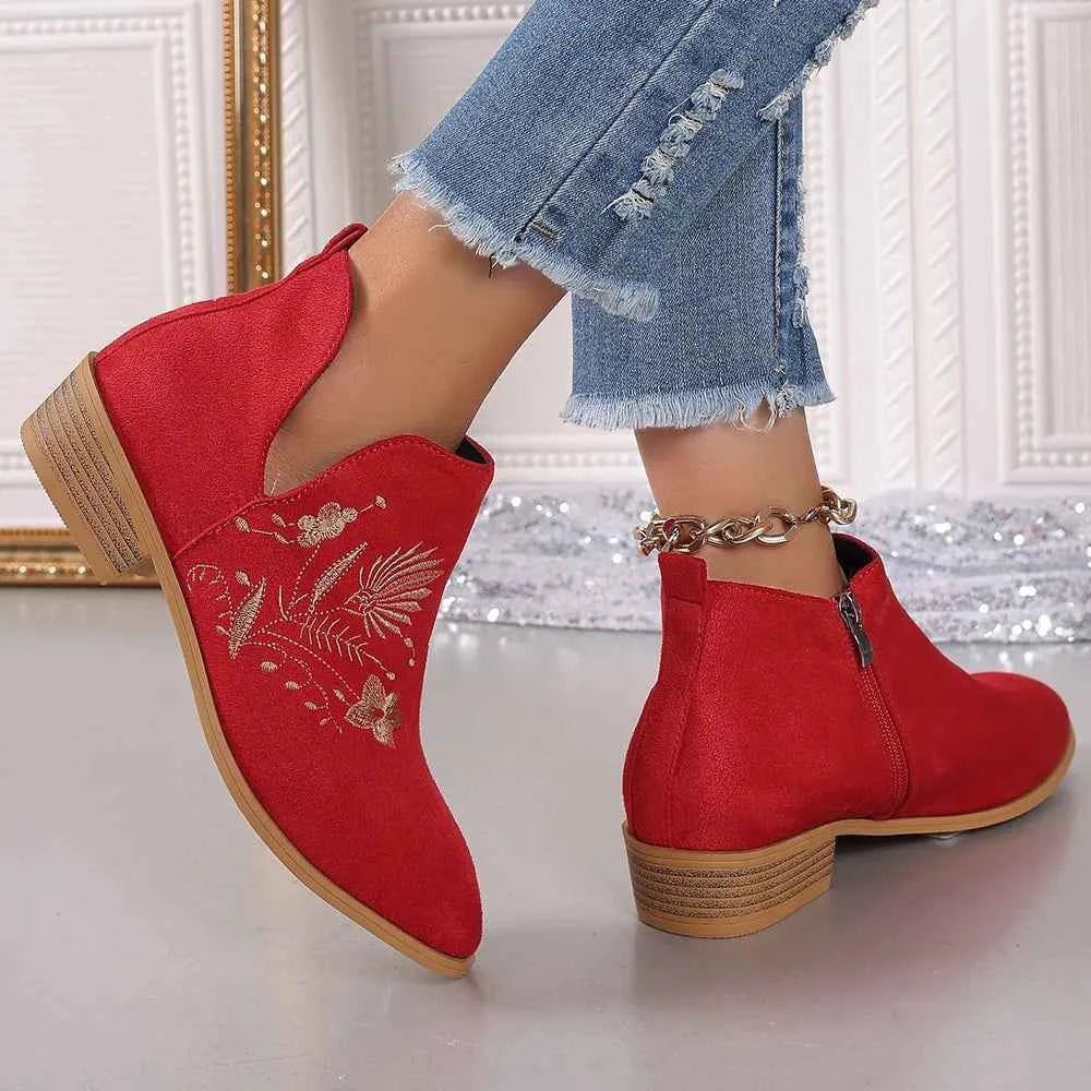 Embroidered Suede Point Toe Block Heel Boots 1a17eb36-859d-4e24-ba5a-7a6315ee0512-Max