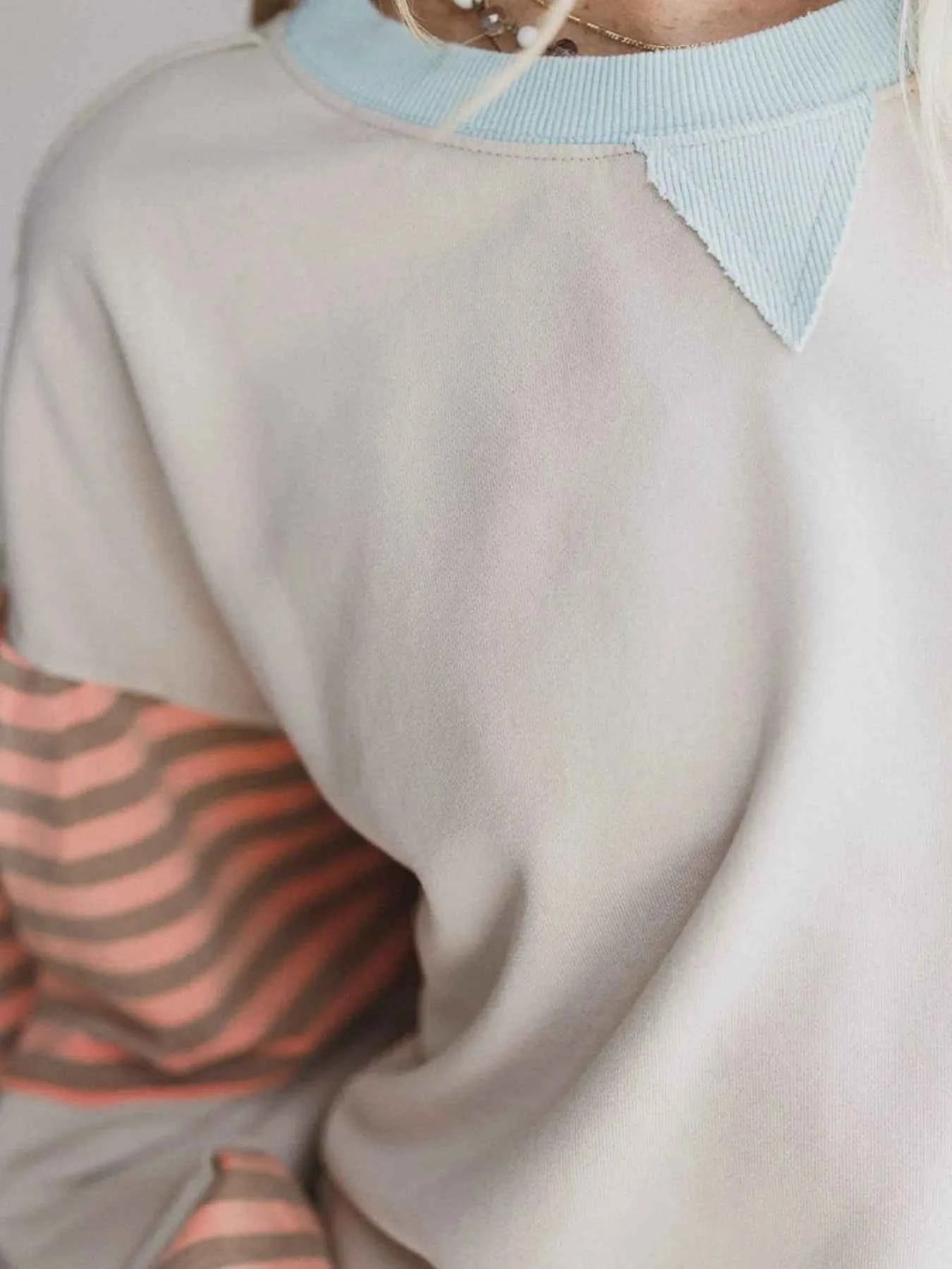 Striped Colorblock Patchwork Drop Shoulder Sweatshirt 1a1b6431-eaae-41b2-a873-280af9d7e5e1-Max-Origin