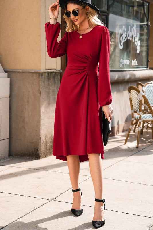 Solid Ruched Long Sleeve Midi Dress 1a29d473-183b-41c7-ae83-e33904474ac5_93288c7c-a30c-4a6d-abcc-2216b9ed3c3d