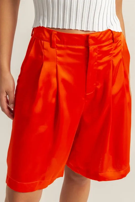 High-Waist Pleated Satin Shorts 1a2ae452-98e9-4c41-b15b-ec57c54d3375-Max