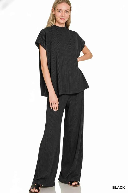Zenana Raised Rib Short Sleeve Tee & Pants Set 1a2b56ef-d937-4dde-aae5-fe991bcb6e30-Max-Origin