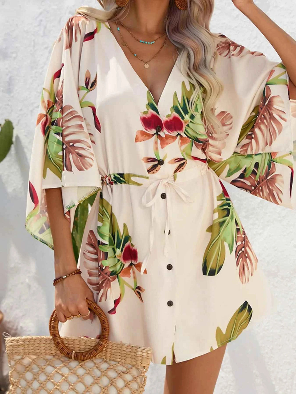 Color Block Drawstring Waist Button Up Dress 1a2f588b03544e0bbbe46a796f891705-Max-Origin