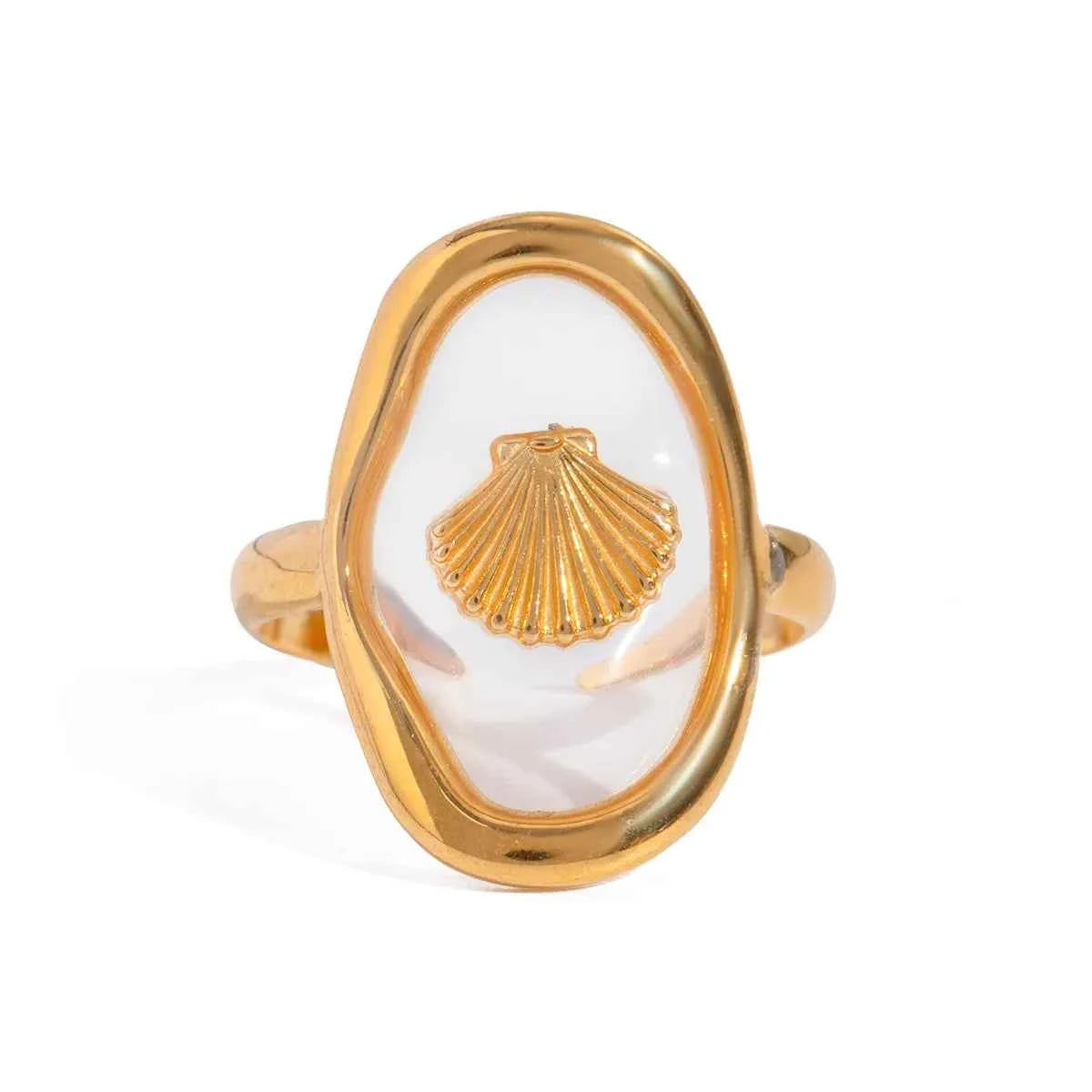 18K Gold-Plated Shell Pattern Mother of Pearl Ring 1a3a0d4d-148b-47b0-9f94-ff0e5d588d46-Max-Origin