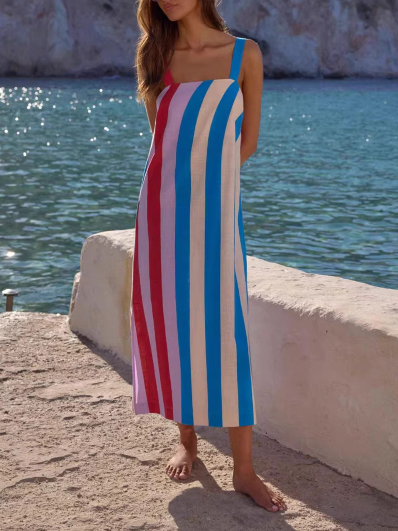 Striped Wide Strap Midi Dress Blue 1a3a1815-cbe3-4ac1-907d-a017a3c46aac-Max