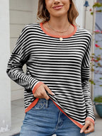 Striped Contrast Round Neck Long Sleeve Sweater 1a3b4eca-7dc4-4f4a-abcd-0925c46ea944-Max
