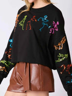 Halloween Colorful Sequin Skeleton Sweatshirt 1a40a353-a54f-459a-a5ec-e5cee041e803-Max-Origin