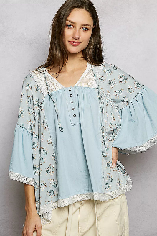 POL Double Gauze Floral Patch Blouse with Lace Detail DENIM MULTI 1a470b79-565b-4ce3-b994-bf0d818398f9-Max-Origin