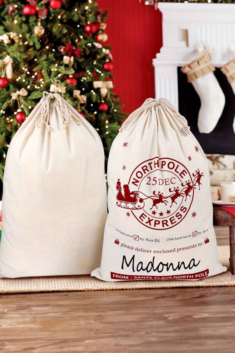 White Reindeer Drawstring Closure Christmas Party Favor Gift Bag 1a4931198618e5d8