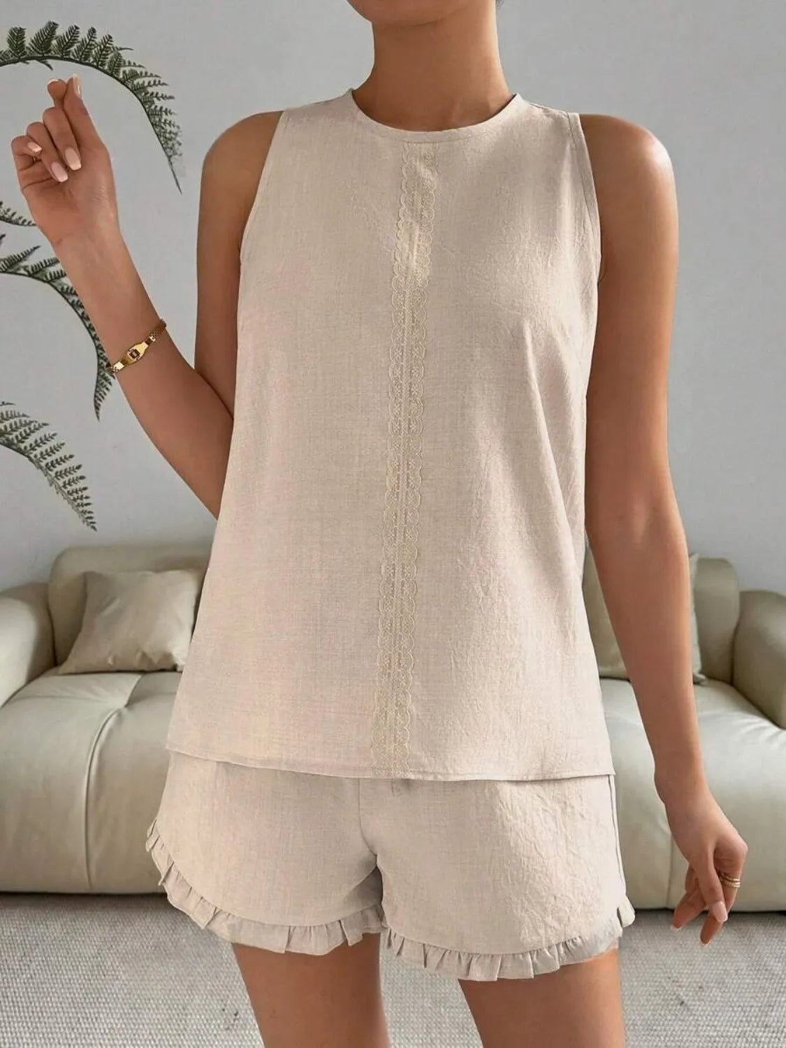 Lace Detail Round Neck Tank and Shorts Set 1a4f2bd8-369e-4f98-8685-0d7e342d3eb1-Max-Origin