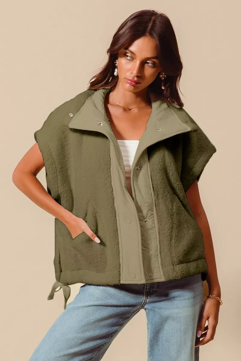 SO ME Over Sized Soft Sherpa Fur Sleeveless Vest Jacket OLIVE 1a56efc8af104135bacde673c0ad7e9f-Max-Origin