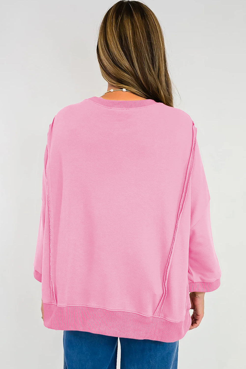 Pink Floral Bow Patched Exposed Seam Patchwork Slit Baggy Sweatshirt 1a5f3dbe935d23a4