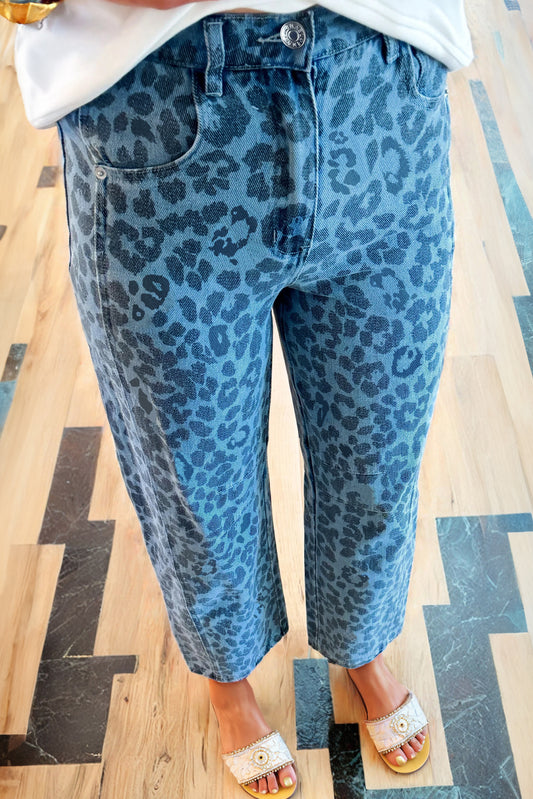 Sky Blue Leopard Print Straight Loose Jeans Sky Blue 72%Cotton+26%Polyester+2%Elastane 1a622787f41fa594