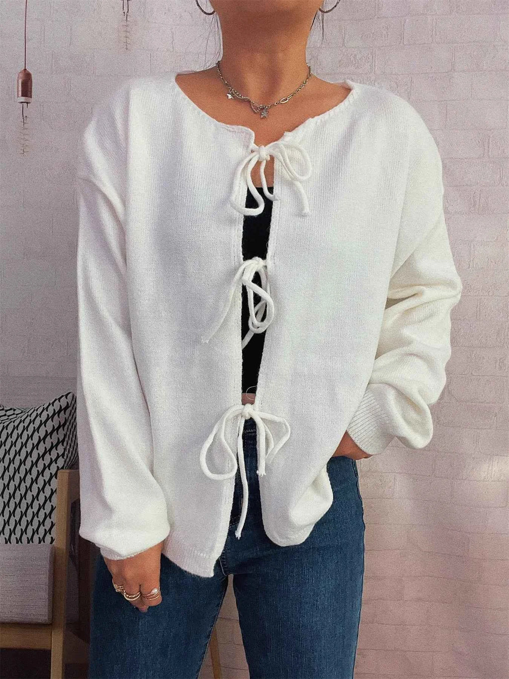 Tie Front Drop Shoulder Cardigan 1a654f2abd03425ba3357b7aebe64299-Max-Origin