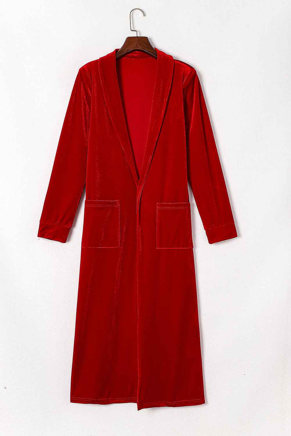 Red Velvet Elegant Open Front Pocket Long Cardigan 1a67289d1b74474c