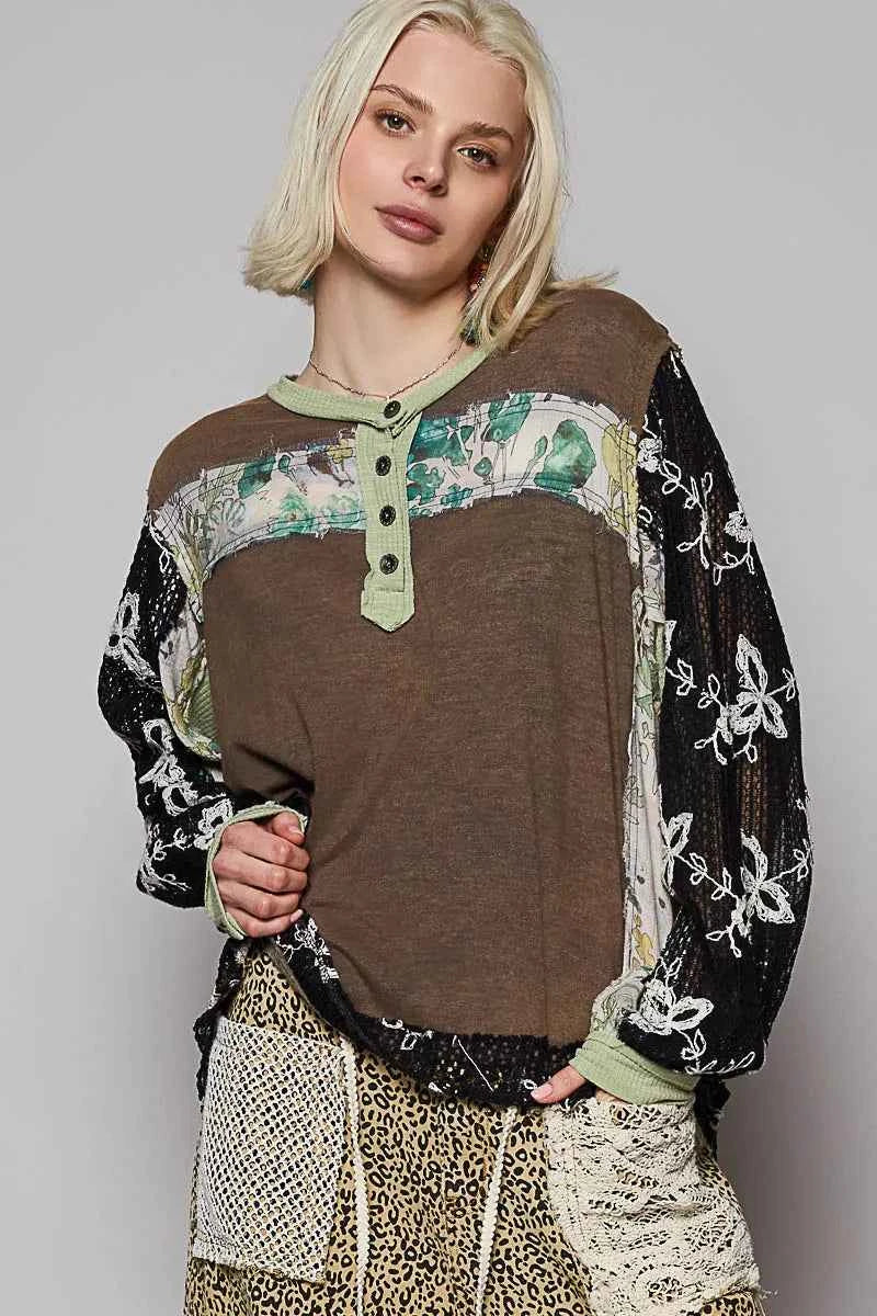 POL Button Detail Floral Patchwork Crochet Sleeve Blouse 1a6b6a4a-fea8-4a1d-83a3-307e9d2d44ae-Max-Origin
