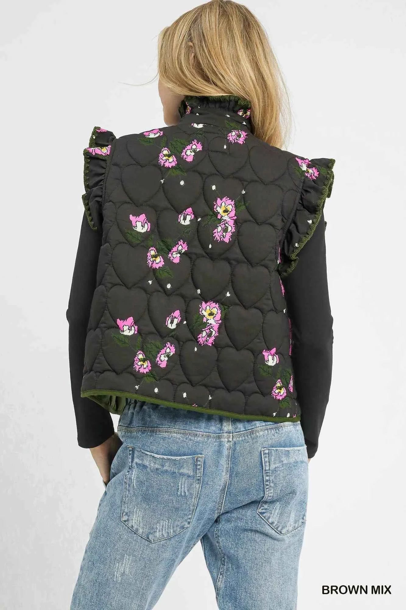 Umgee Ruffled Quilted Floral Snap Down Vest 1a6ce2a7-086c-42b6-bac5-6af42a68b087-Max-Origin