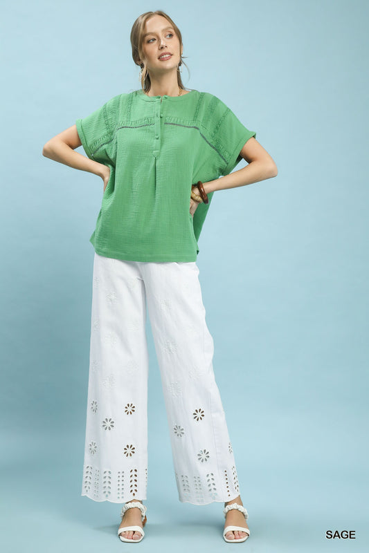 Textured Gauze Split-Neck Boho Blouse 1a6ee951-2d6b-45ef-b2e8-86e0594a6b62-Max