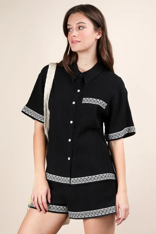 VERY J Crinkled Woven Shirt Top & Shorts Set 1a73d072de0b43b490c7d73848c46454-Max-Origin