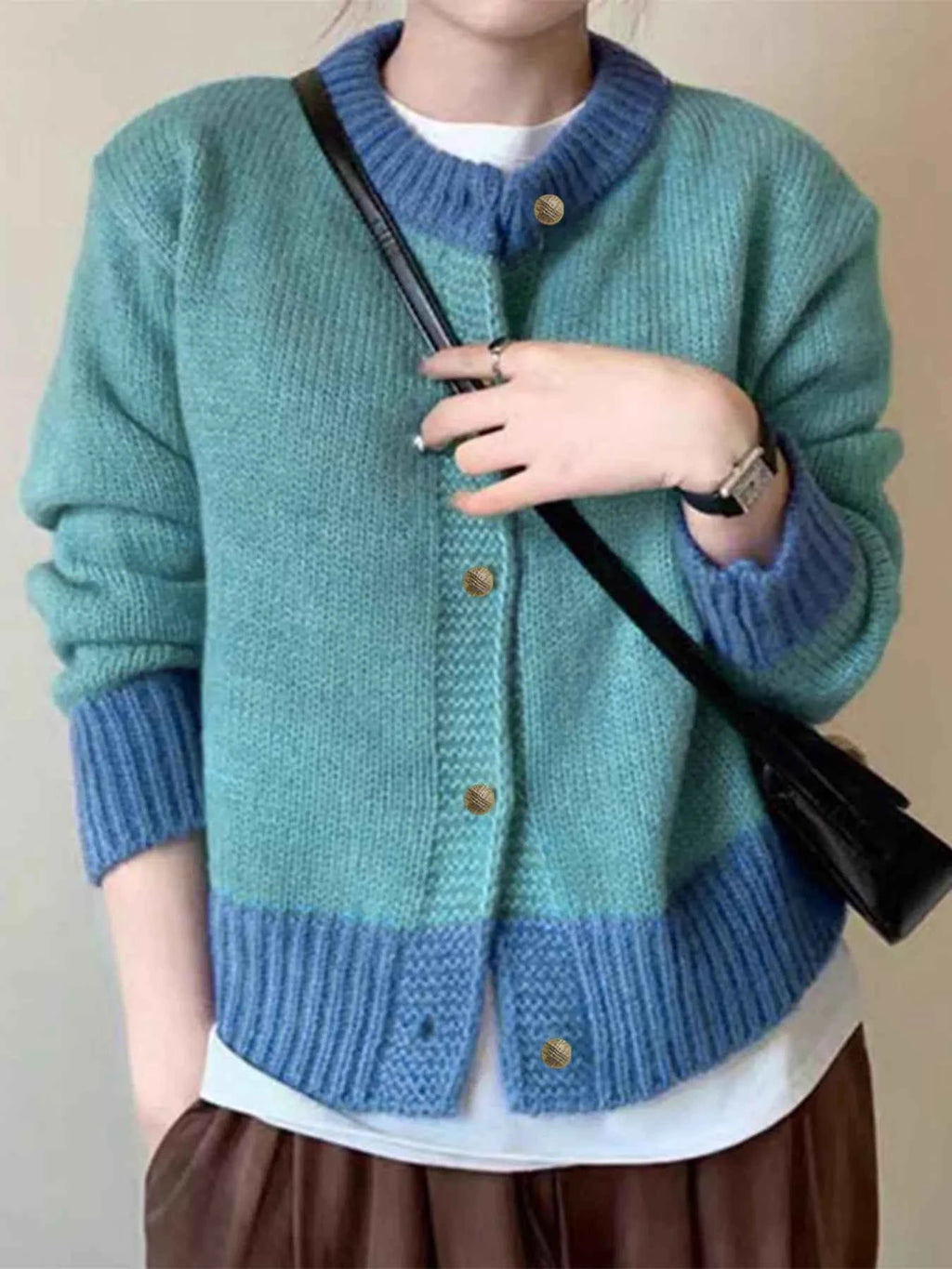 Color Block Button Up Cardigan Blue One Size 1a78427bb0544c7b99f3573c83f3ead1-Max-Origin