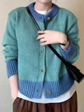 Color Block Button Up Cardigan Blue One Size 1a78427bb0544c7b99f3573c83f3ead1-Max-Origin