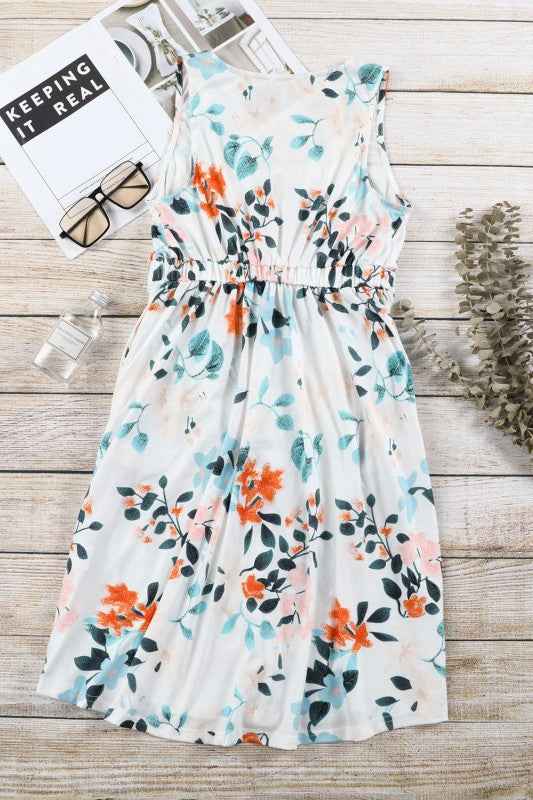 Floral Sleeveless Button Up Waist Mini Dress 1a813f06-5476-4e38-b79a-0077ebff189d