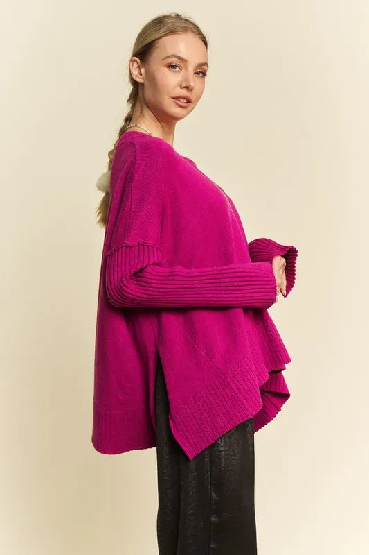 Ribbed Side Slit V-Neck Sweater 1a87b06b-6430-4a73-934a-8229687607c8-Max