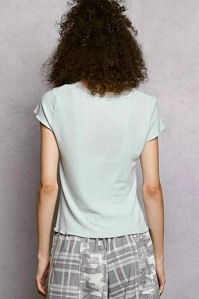 POL Round Neck Short Sleeve Crop T-Shirt with Lace Trim 1a88ccb3-4968-49a1-9c8f-7f1be4d74d0c-Max-Origin