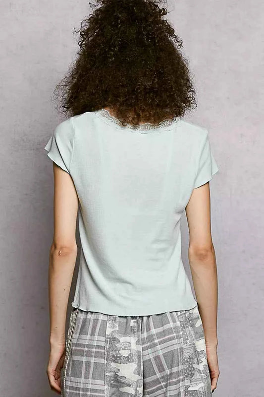 Round Neck Short Sleeve Crop T-Shirt with Lace Trim 1a88ccb3-4968-49a1-9c8f-7f1be4d74d0c-Max-Origin