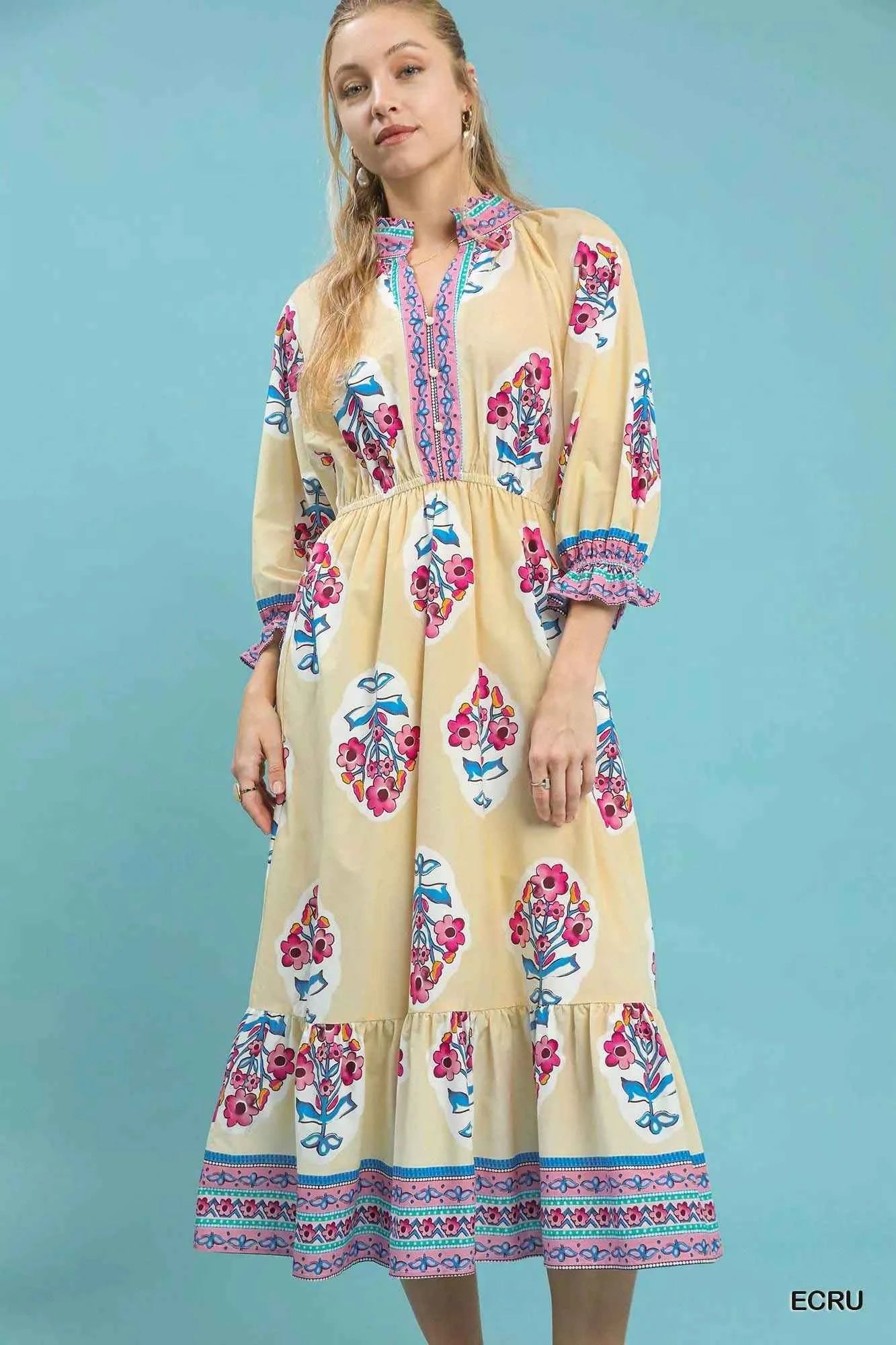 Umgee Flower Patch Border Print Midi Dress 1a928f66-4124-4708-b959-168fe9a16fa4-Max-Origin