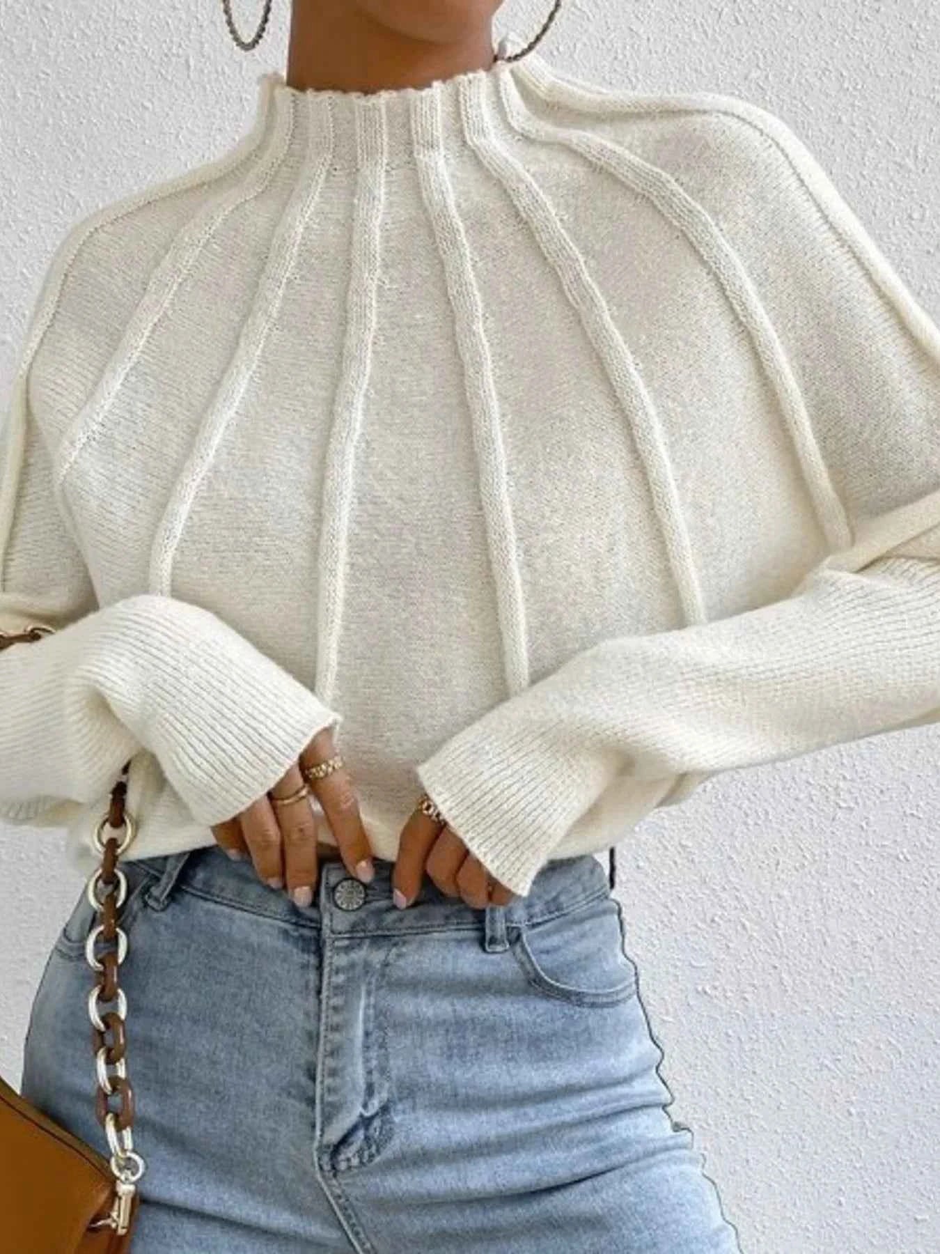 Mock Neck Ribbed Long Sleeve Sweater