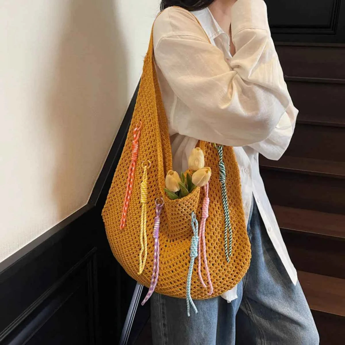 Lightweight Crochet Shoulder Bag Mustard onesize 1aa58a0d-6bbc-4d7d-9e38-bbe74dd2dafa-Max-Origin