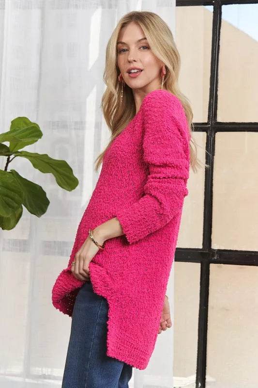 ADORA High-Low Side Slit V-Neck Sweater 1aa5a983-b748-4c30-805d-8fdb6b39b24c-Max
