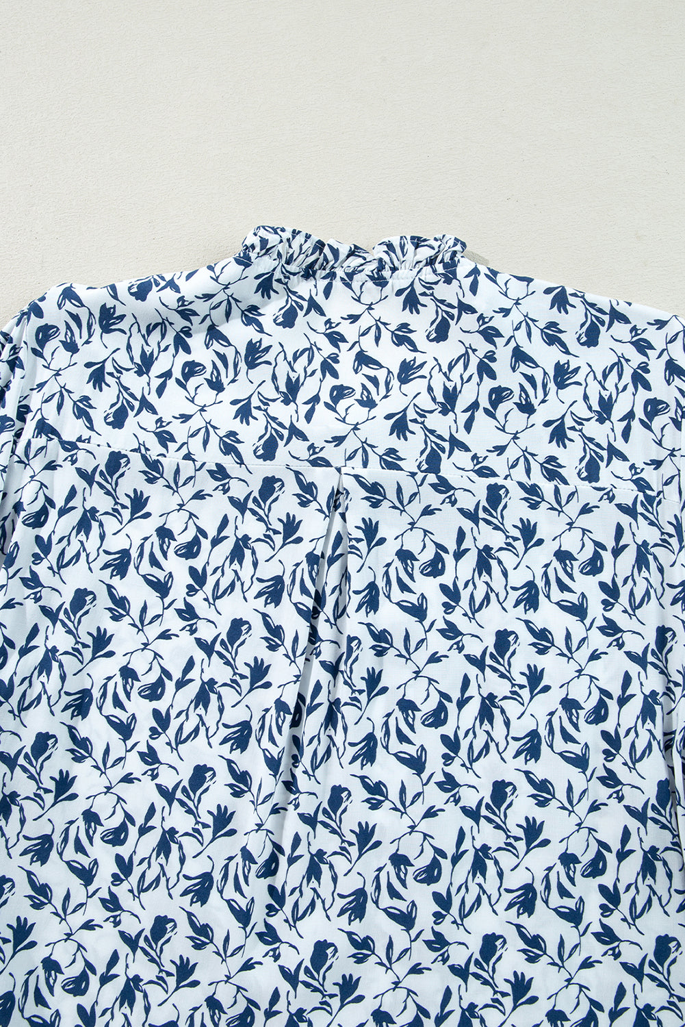 Blue Floral Print Lace Detail Puff Sleeve Shirt 1aa863de7396e565