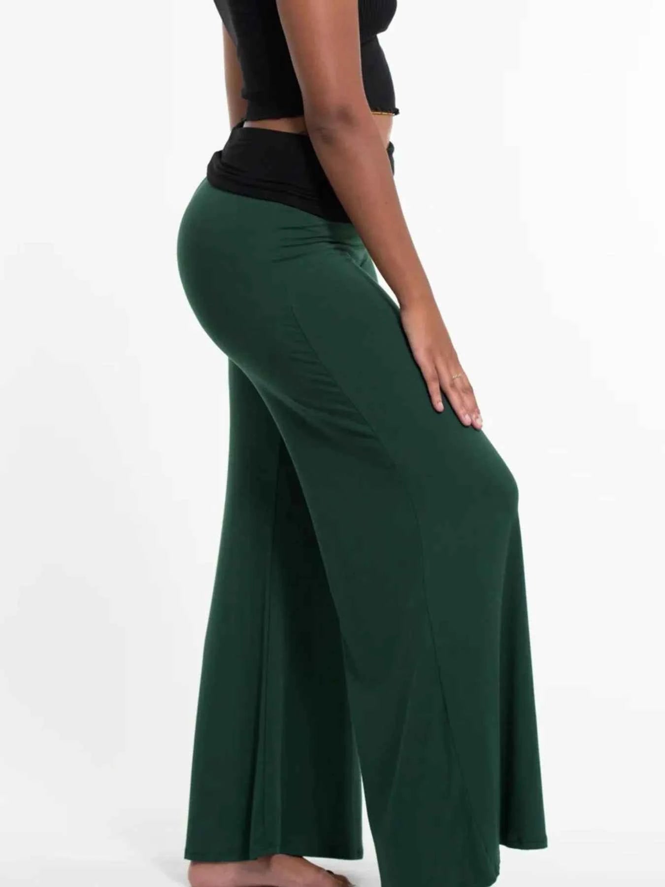 High Waisted Wide Leg Yoga Pants with Contrast Waistband