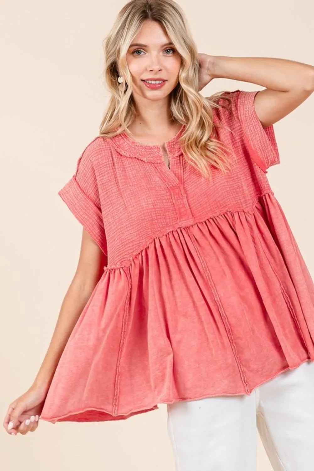 Mittoshop Mixed Media Mineral Wash Babydoll Short Sleeve Blouse 1aa94ae9-bfa0-4548-a9f3-d4be9819ad30-Max