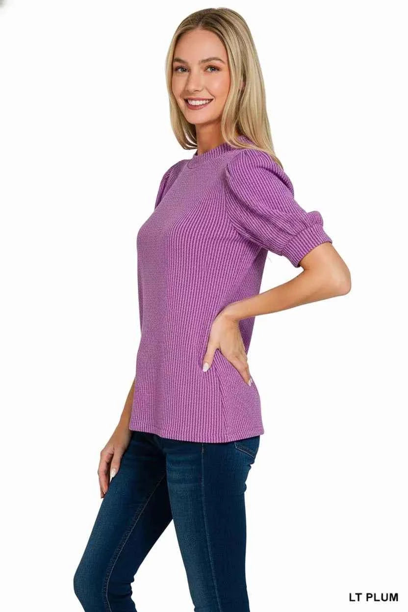 Zenana Raised Rib Puff Sleeve Top 1aa984fd-b24a-44b2-a49c-951c1ff135c1-Max-Origin