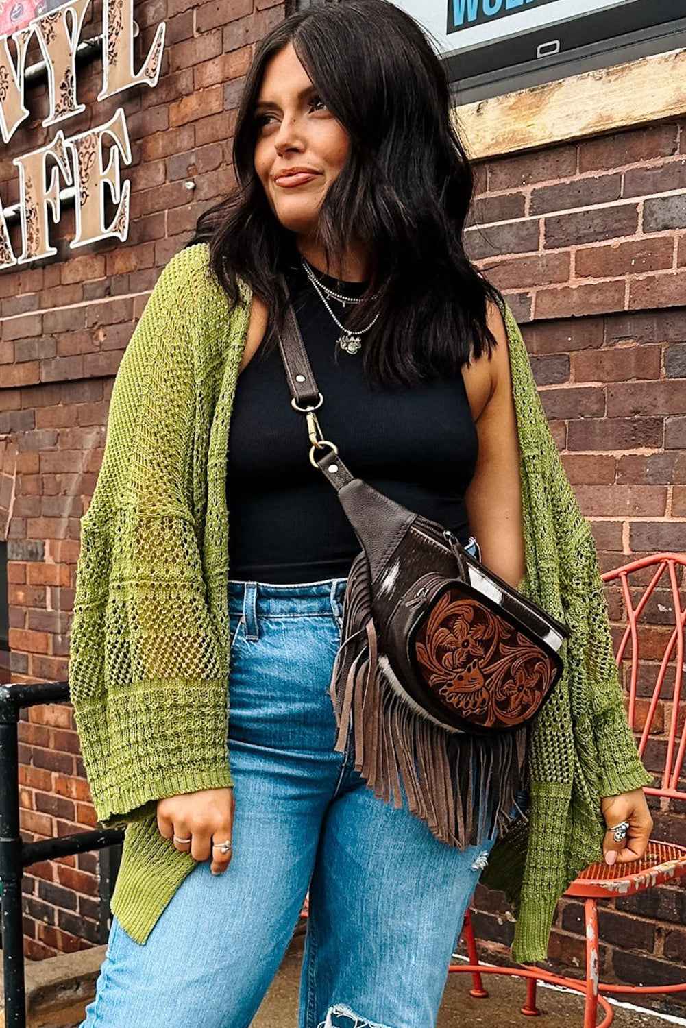Spinach Green Oversize Crochet Knit Open Cardigan 1aaa201e7a4392d1