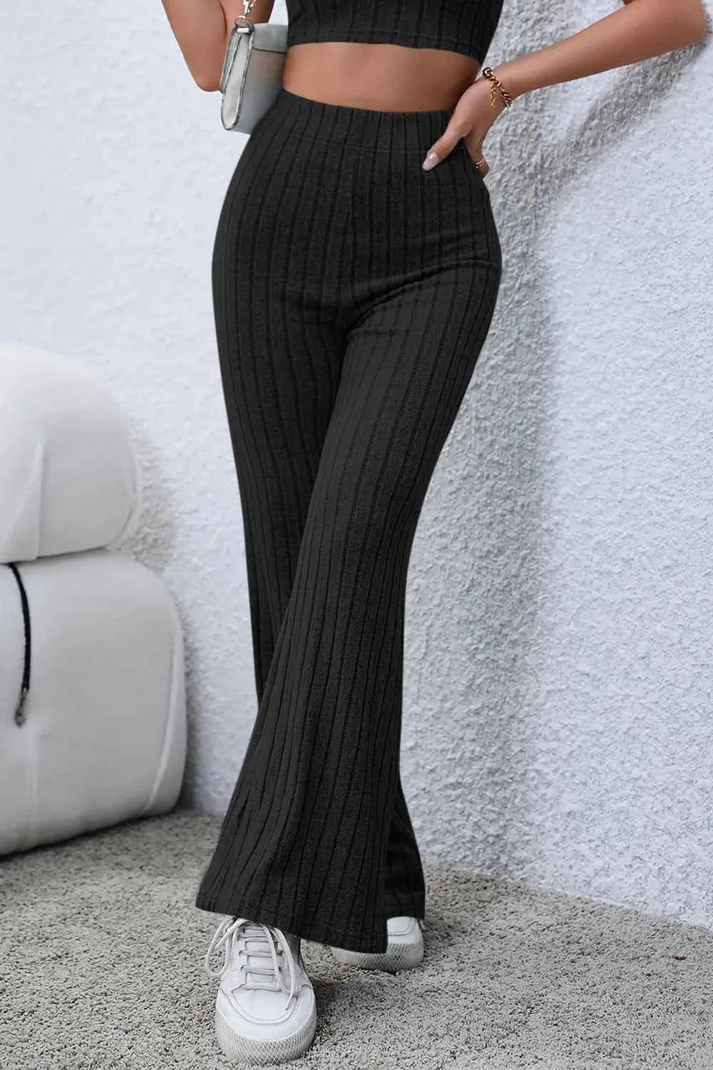 Basic Bae Full Size Ribbed High Waist Flare Pants 1aae7d21-f353-4d0e-9b20-dcc291bbe21a-Max