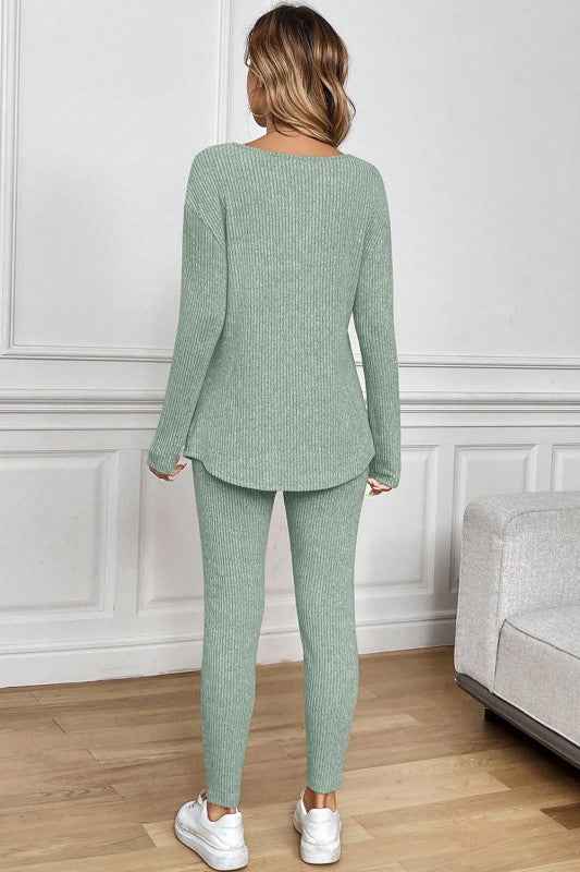 Ribbed Knit Long Sleeve Top and Leggings Set 1aba0338-5342-4d7a-aab2-7c14e8fbeb7e