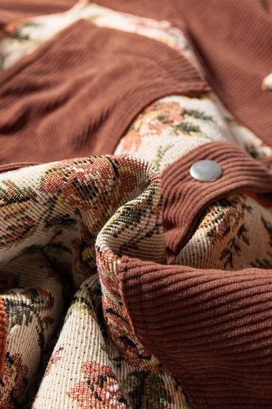 Floral Patchwork Ribbed Corduroy Shirt Jacket 1abd82dd-8199-408d-91fb-9517a17ddcce